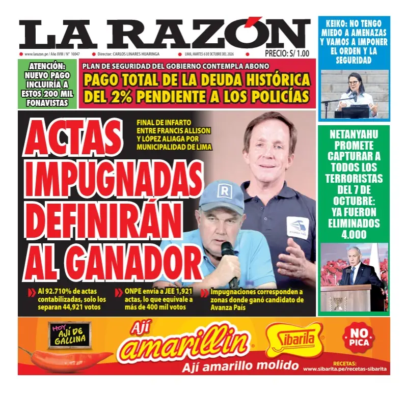 Portada Diario La Razón (6/10/2026)