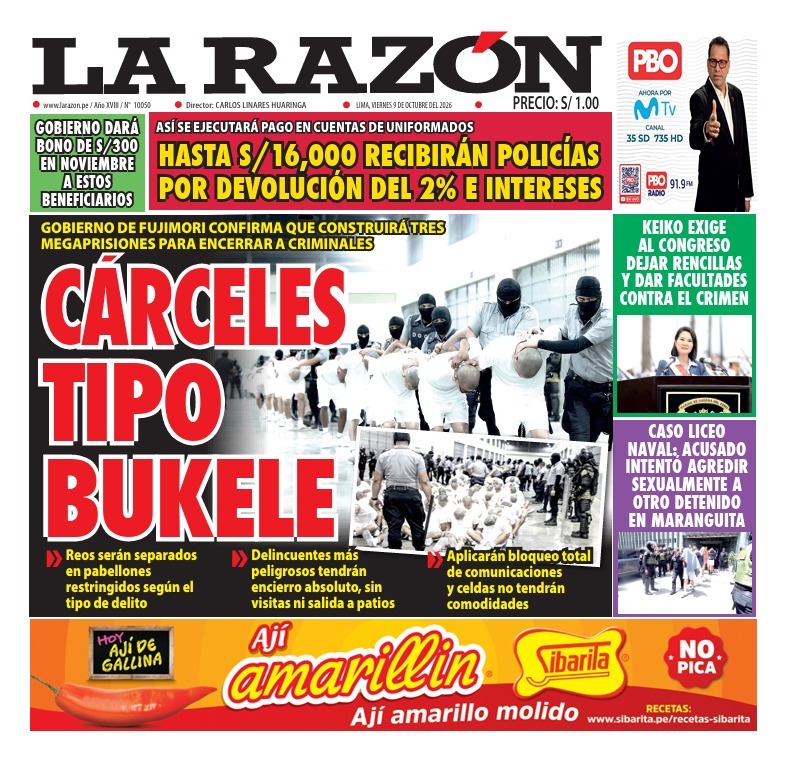 Portada Diario La Razón (9/10/2026)