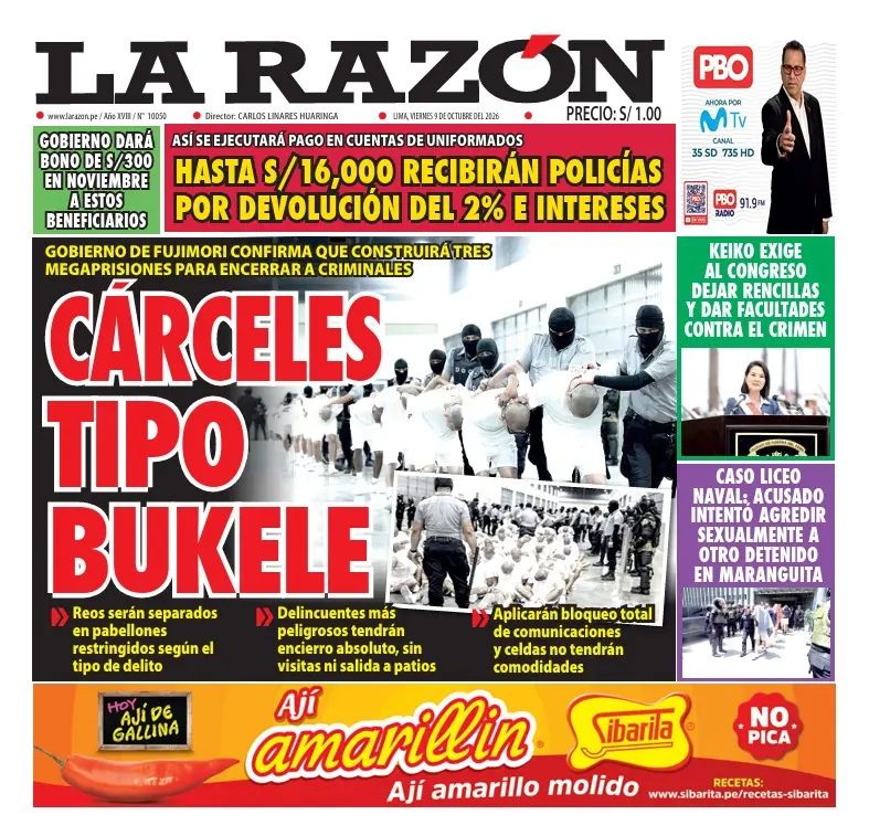 Portada Diario La Razón (9/10/2026)
