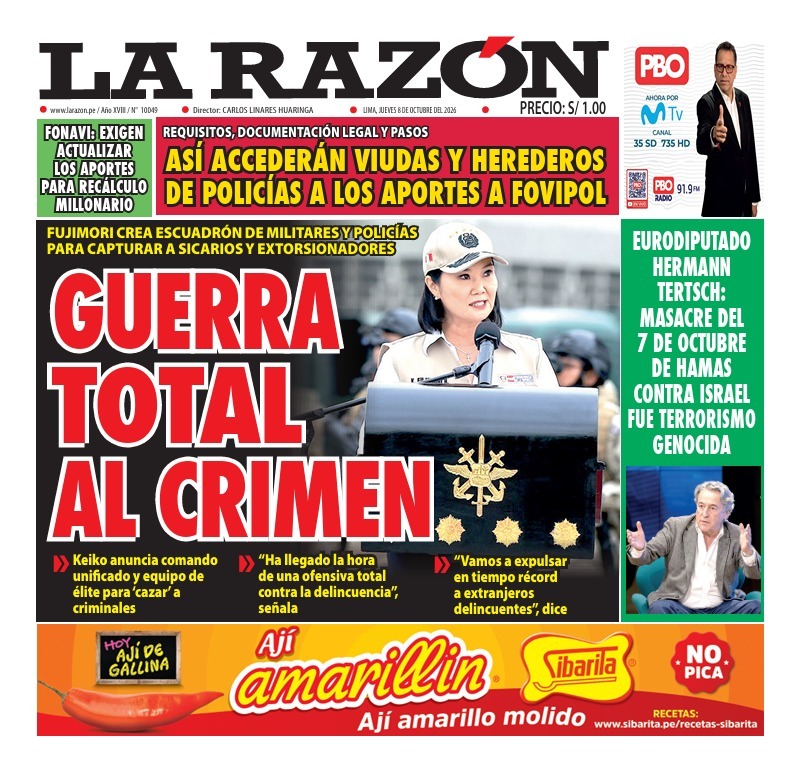 Portada Diario La Razón (8/10/2026)