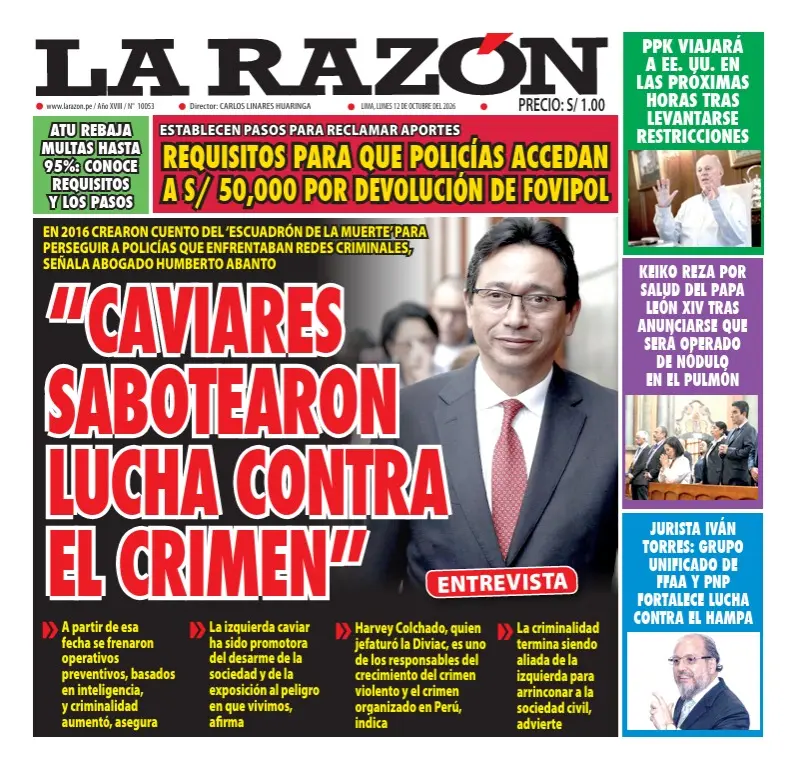 Portada Diario La Razón (12/10/2026)