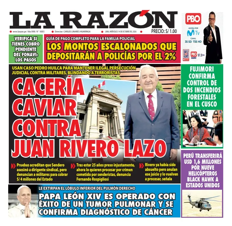 Portada Diario La Razón (14/10/2026)