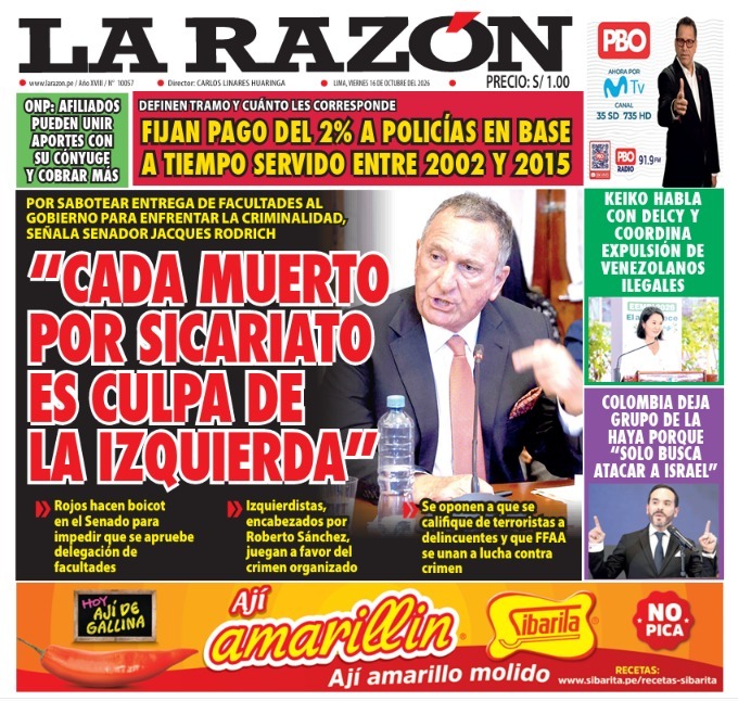 Portada Diario La Razón (16/10/2026)