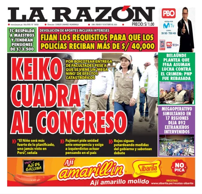 Portada Diario La Razón (17/10/2026)
