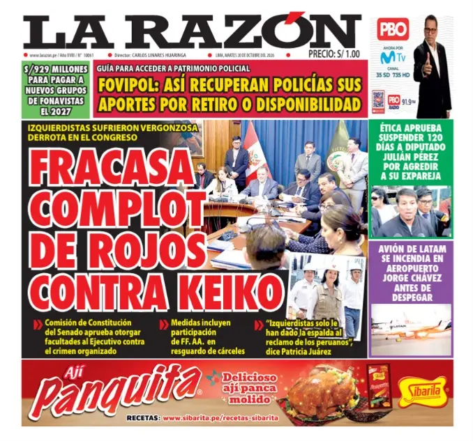 Portada Diario La Razón (20/10/2026)