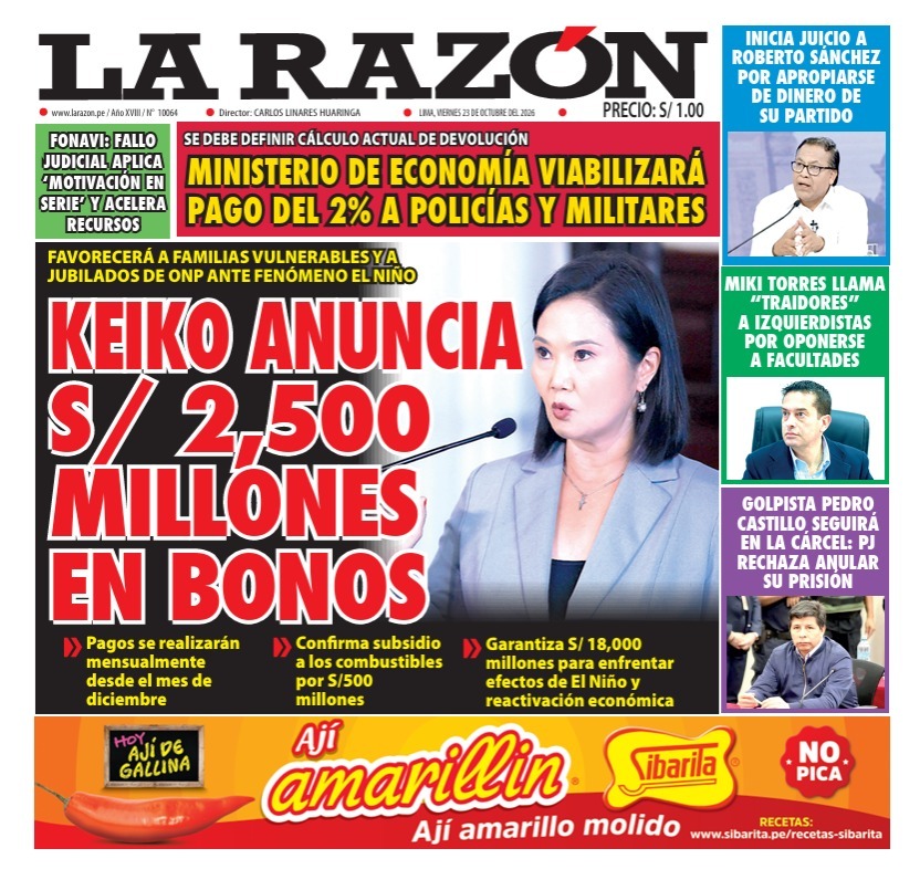 Portada Diario La Razón (23/10/2026)