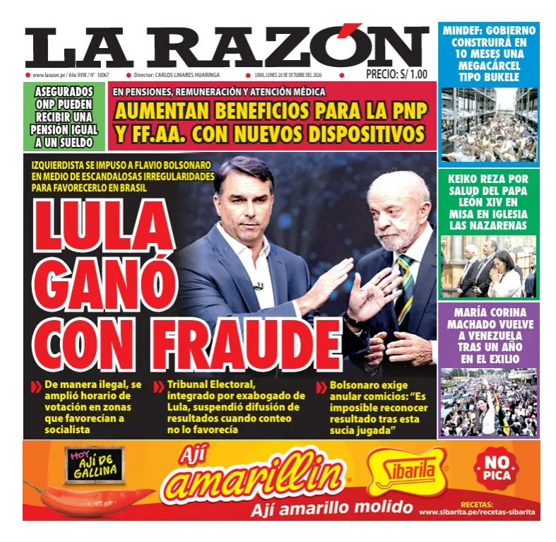 Portada Diario La Razón (26/10/2026)
